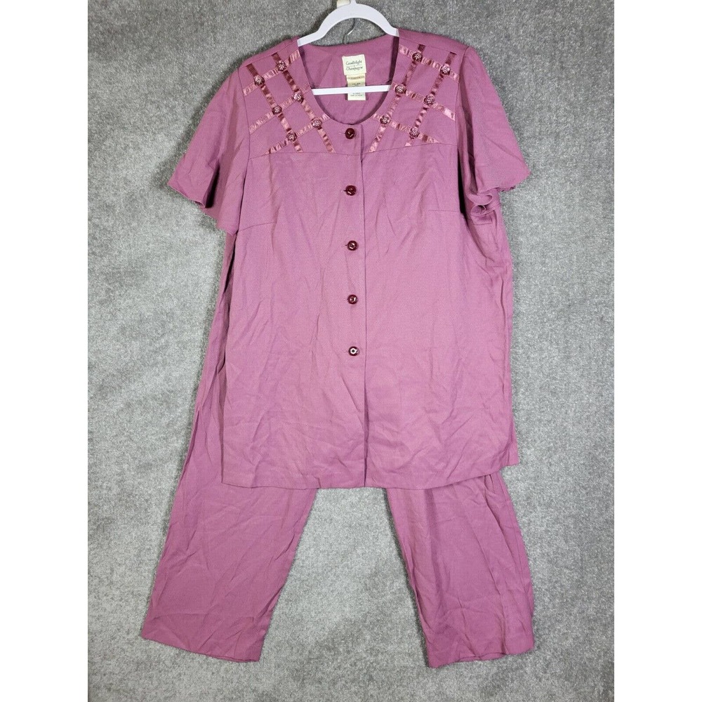 Vintage Candlelight & Champagne Flutter Sleeve Top & Pants Womens 16W Mauve Pink
